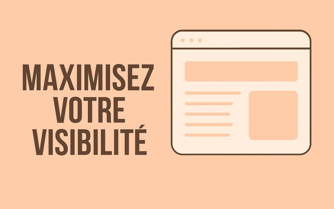 Illustration d’un site internet vitrine avec texte "Maximisez votre visibilité", sur fond beige, représentant la mise en avant d’une présence en ligne efficace